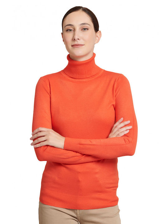 Matis Fashion Women's Crop Top Turtleneck Long Sleeve Orange