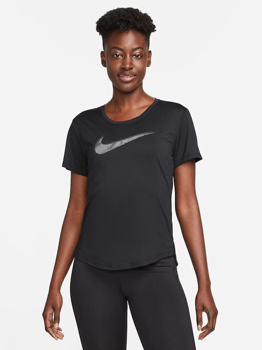 Nike W Nk Df Swoosh Hbr Ss Γυναικεία Αθλητική Μπλούζα Κοντομάνικη Μαύρη