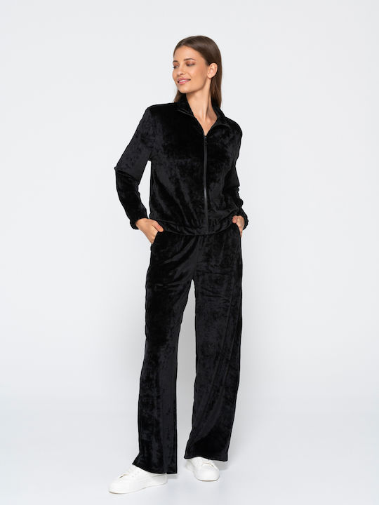Luna High Waist Sweatpants Flared Velvet Black