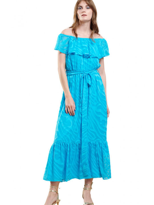 Matis Fashion Maxi Kleid mit Rüschen Türkis