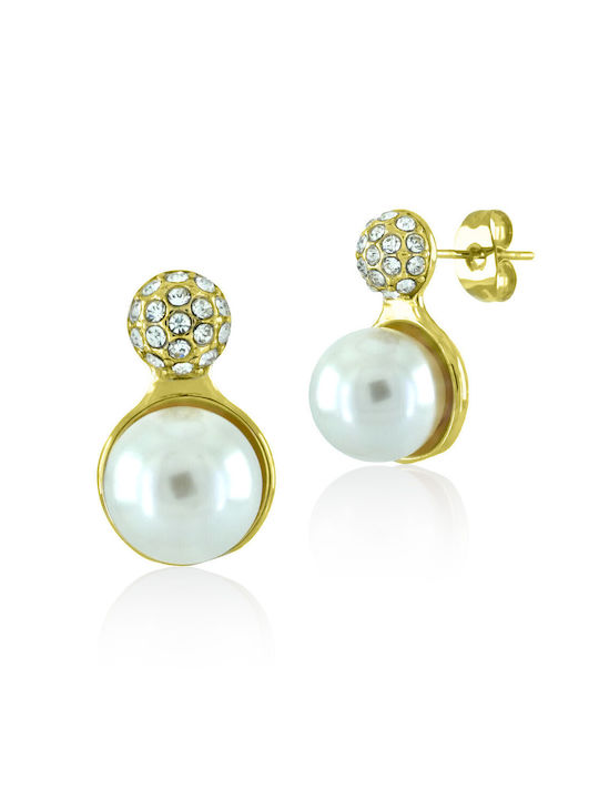 Bijou Box Earrings Pendants made of Steel Gold Plated with Pearls