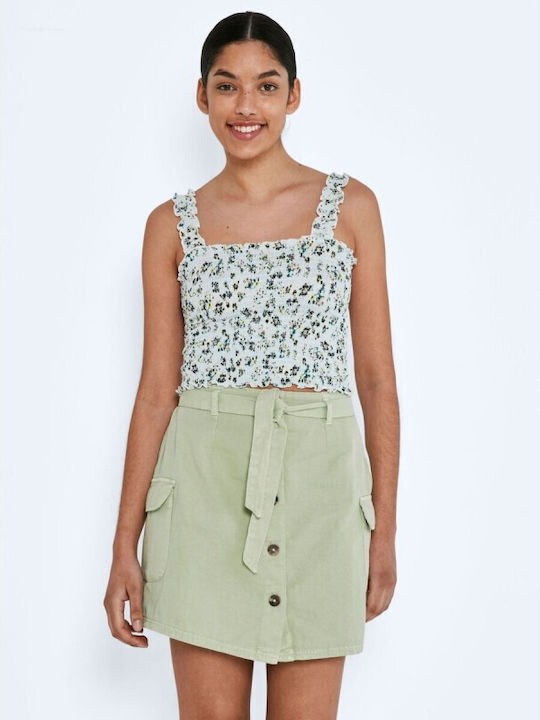 Noisy May Damen Sommer Crop Top mit Trägern Blumen Hellblau