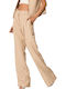 Damen Stoff Hose Gestreift Beige
