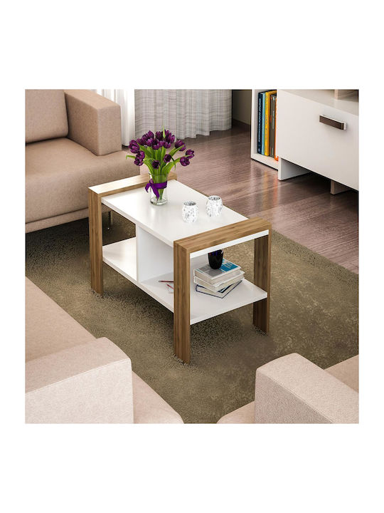 Rectangular Central Coffee Table Arsida Wooden White / Walnut M90xP60xH42cm