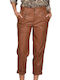 Damen Stoff Hose mit Gummizug Tabac Brown