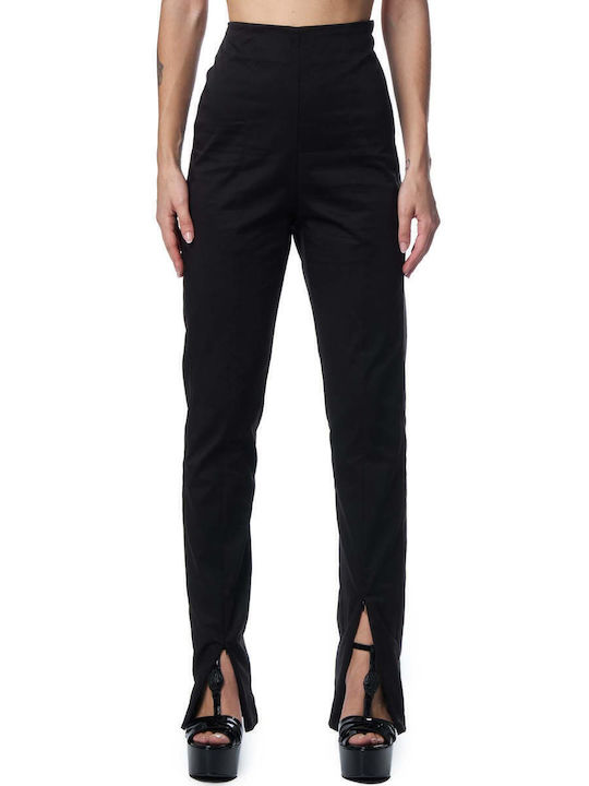 Women's High-waisted Fabric Trousers Slim Fit Black