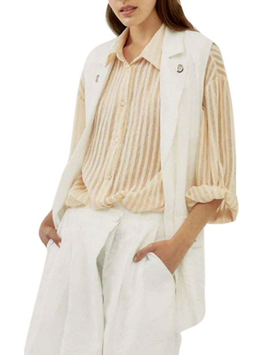 Silvian Heach Women's Striped Long Sleeve Shirt Cream (Cream)