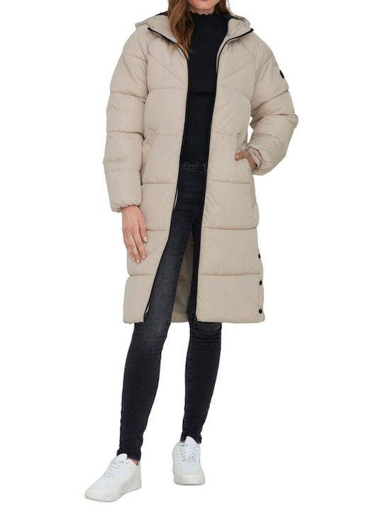 Only Women's Short Puffer Jacket for Winter with Hood White