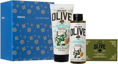 Korres Pure Greek Olive Σετ Περιποίησης για Καθαρισμό Σώματος με Αφρόλουτρο , Καθαριστικό Προσώπου & Κρέμα Σώματος 250ml