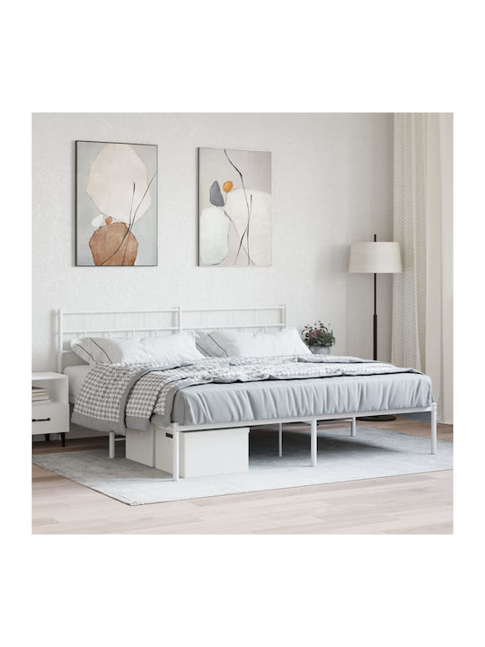 Κρεβάτι King Size Μεταλλικό Λευκό με Τάβλες για Στρώμα 193x203cm