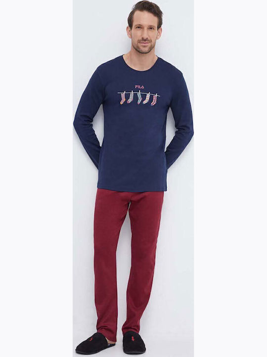 FILA Men's Winter Pajamas Set Dark Blue