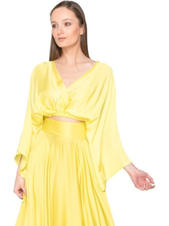 Lace Women's Blouse Long Sleeve Yellow
