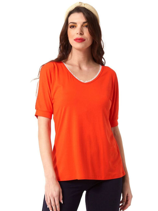 Anna Raxevsky Women's Blouse Short Sleeve Coral