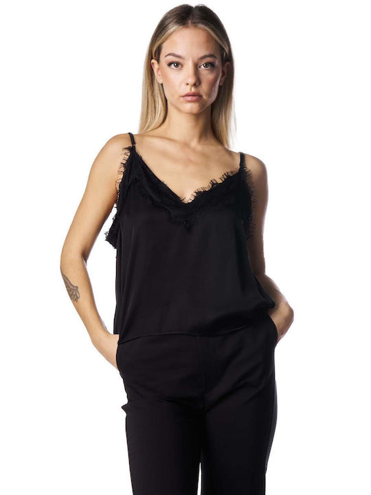 Zoya Women's Satin Lingerie Top with Lace Black