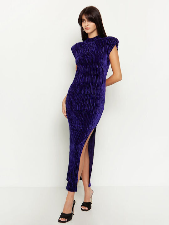 Maxi Evening Velvet Dress with Tearing Blue