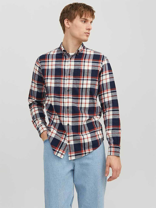 Jack & Jones Men's Shirt Long-sleeved Cotton Checked White/Blue