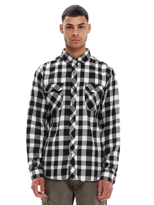 Long-sleeved Flannel Shirt Checked White/Black