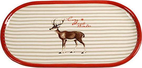 Domus Homus Ornament de masă de Crăciun Platou Ceramic Roșu L27.3xW14.8xD2cm.