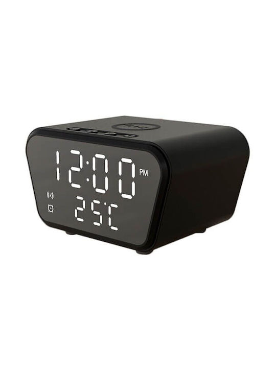 Tabletop Digital Clock with Alarm & Wireless Charging Black AY-21