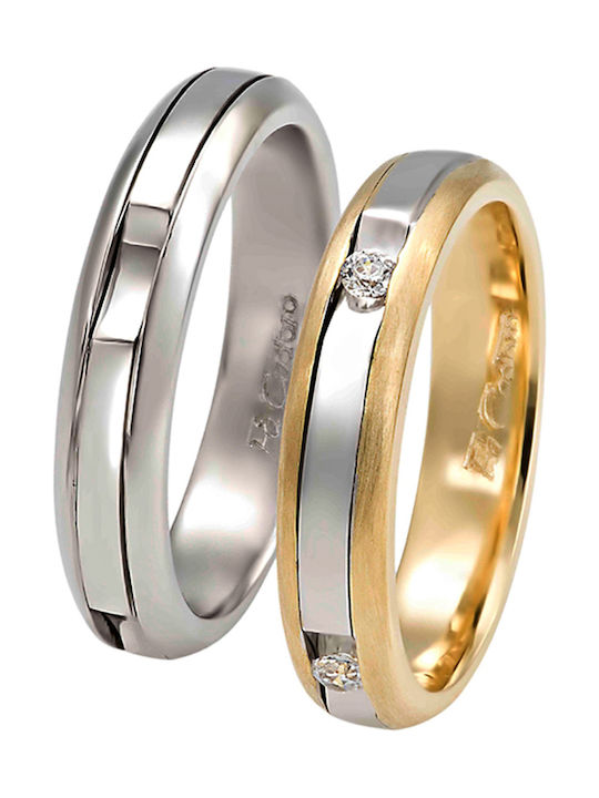 Fa Cad'oro Ehering-Set aus Weißgold 14K mit Diamant