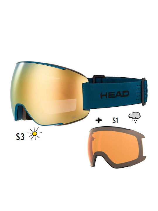 Head Μάσκα Σκι & Snowboard Ενηλίκων Μπλε με Φακό σε Χρυσό Χρώμα