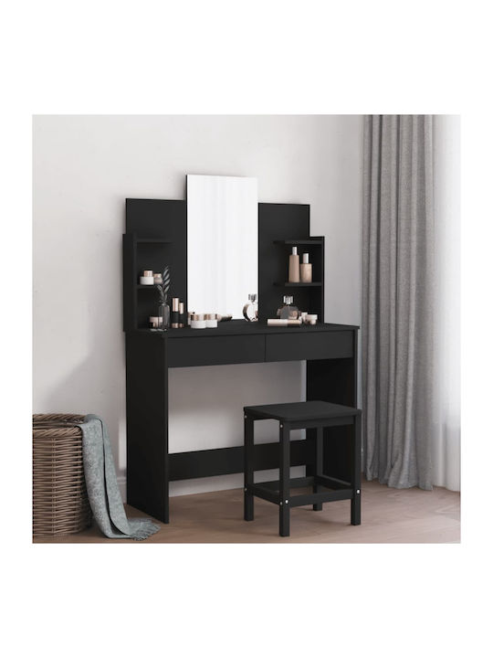 Wooden Makeup Dressing Table Black with Mirror 96x39x142cm