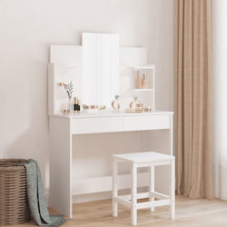 Wooden Makeup Dressing Table White with Mirror 96x39x142cm