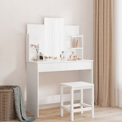 Wooden Makeup Dressing Table White with Mirror 96x39x142cm