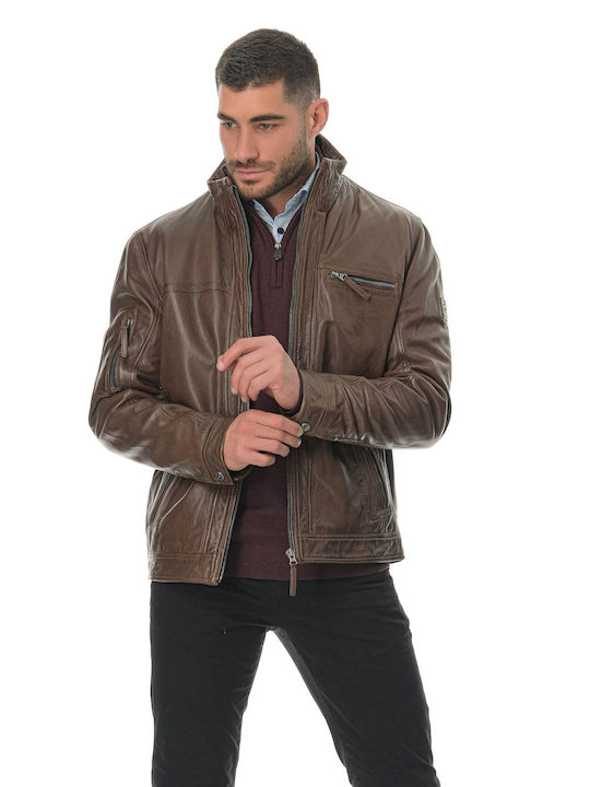 Red Point Men's Winter Leather Jacket CAFE