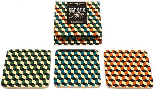 Atmosphera Cubic Round Wooden Coaster 10cm 4 Pieces