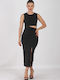 Love Me Apparel Midi Evening Dress with Slit Black