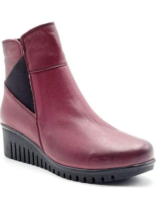 Leder Stiefeletten Damen Burgundisch