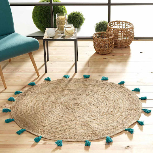 L-c Shira Χαλί Στρογγυλό Καλοκαιρινό Ψάθινο Turquoise Φ120cm