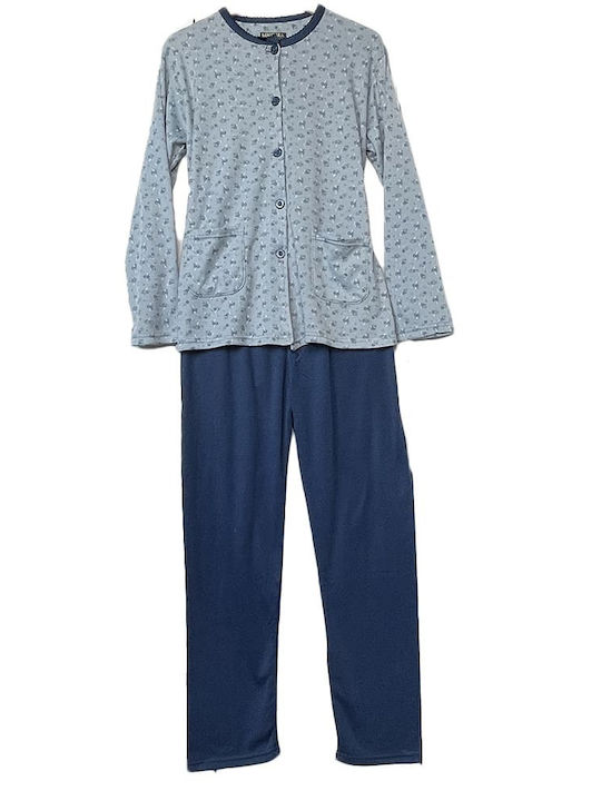 Lovelx Homewear Winter Damen Pyjama-Set Baumwolle Blue