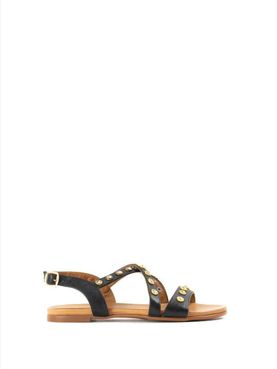 Voyage Leather Women's Flat Sandals in Black Color