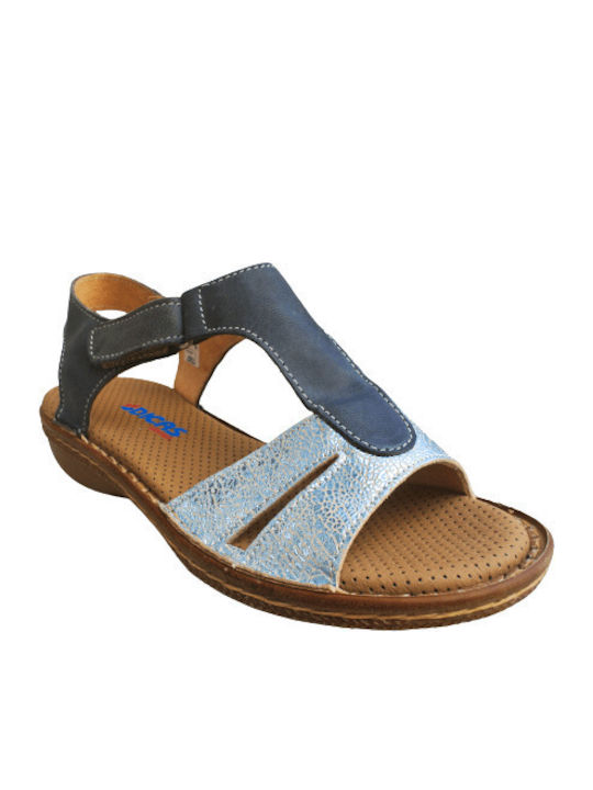 Leather Women's Flat Sandals Anatomic with Strap in Blue Color