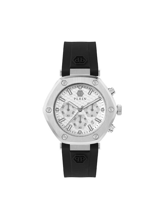 Philipp Plein Watch Chronograph Battery with Silver Rubber Strap