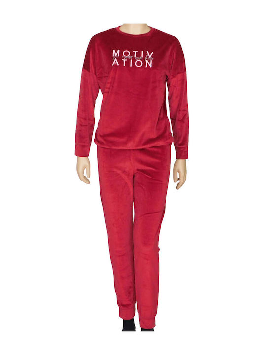 Mirano Homewear Winter Damen Pyjama-Set Samt Bordeaux