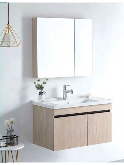 Domistyle Πάγκος με Νιπτήρα & Καθρέπτη Μ60xΒ47xΥ46cm Καφέ