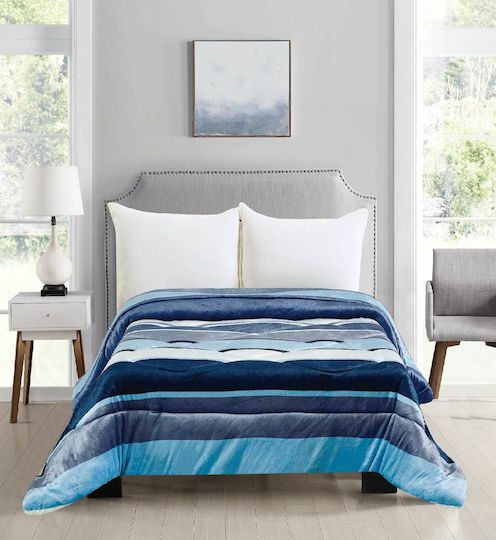 Homestyle Κουβερτοπάπλωμα Μονό 160x220εκ. Waves Blue