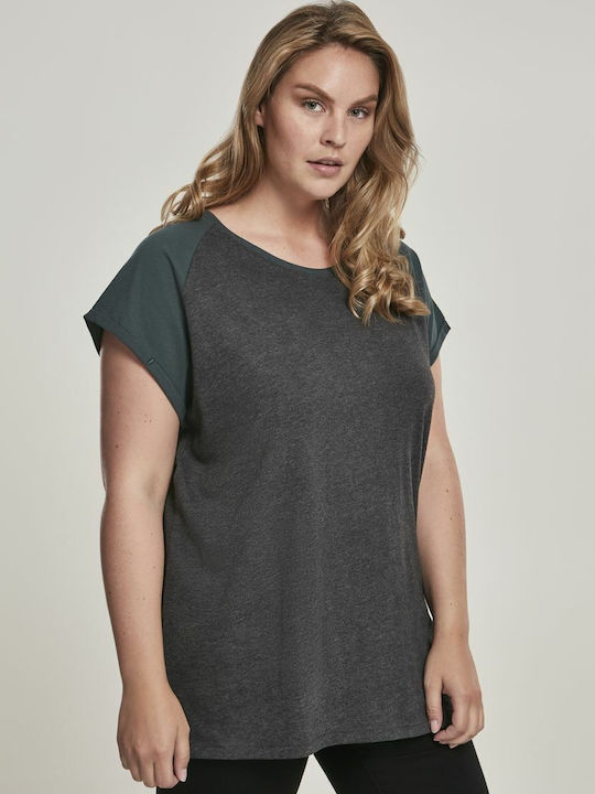 Urban Classics Damen T-Shirt Charcoal/Bottlegreen