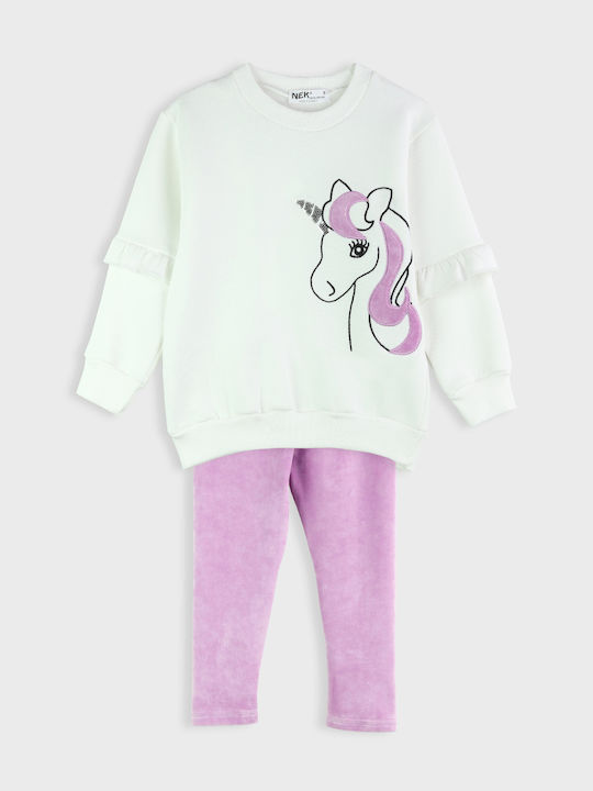 Nek Kids Wear Set pentru copii cu Pantaloni Magazin online de iarnă 2buc ecru lilac