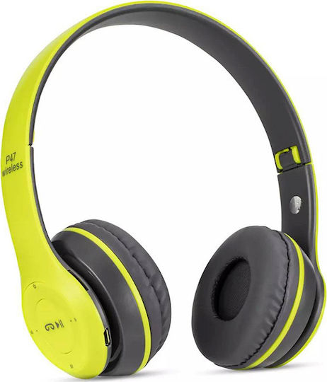P47 Wireless / Wired On Ear Headphones with Radio with 6 hours of Operation Green / Black