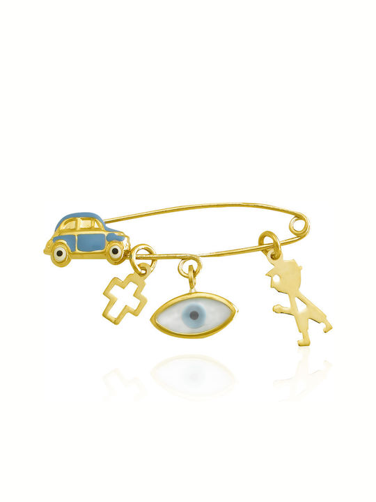 Child Safety Pin Charm Car 9K Gold For Boy