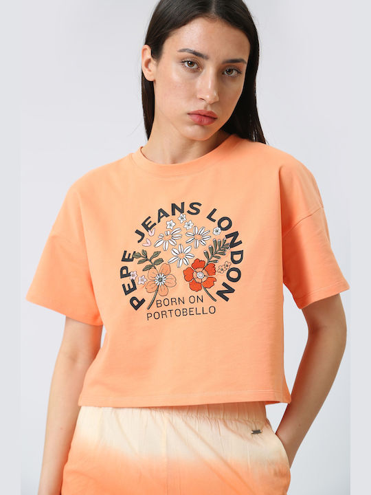 Pepe Jeans Γυναικεία Μπλούζα Κοντομάνικη Πορτοκαλί