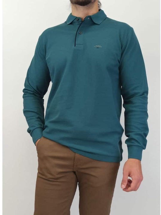 Double Large Sizes Polo Long Sleeve Blouse Teal