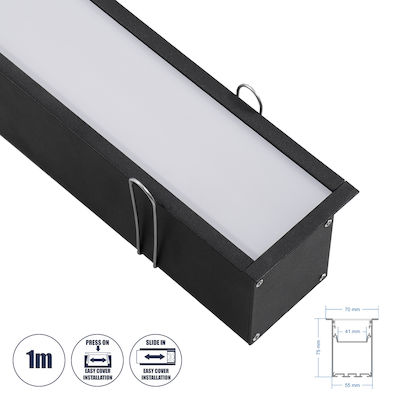 GloboStar Încastrat Profil de aluminiu pentru banda LED cu Opal Capac 100cm