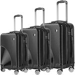Abs Set de valize de călătorie Din material rigid Negru cu 4 roți Set de 3buc