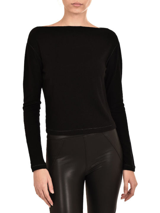 Women's Blouse Long Sleeve with Boat Neckline Black