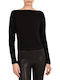 Women's Blouse Long Sleeve with Boat Neckline Black